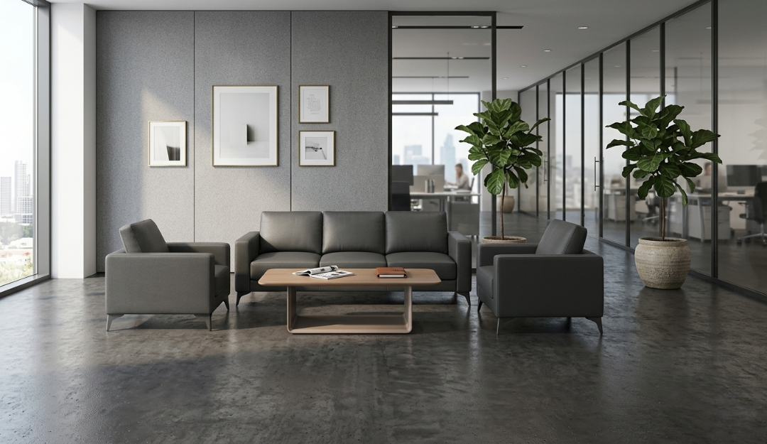 طقم كنب استقبال تنفيذي (1+1+3) بتصميم كلاسيكي مودرن وأرجل معدنية رشاقة