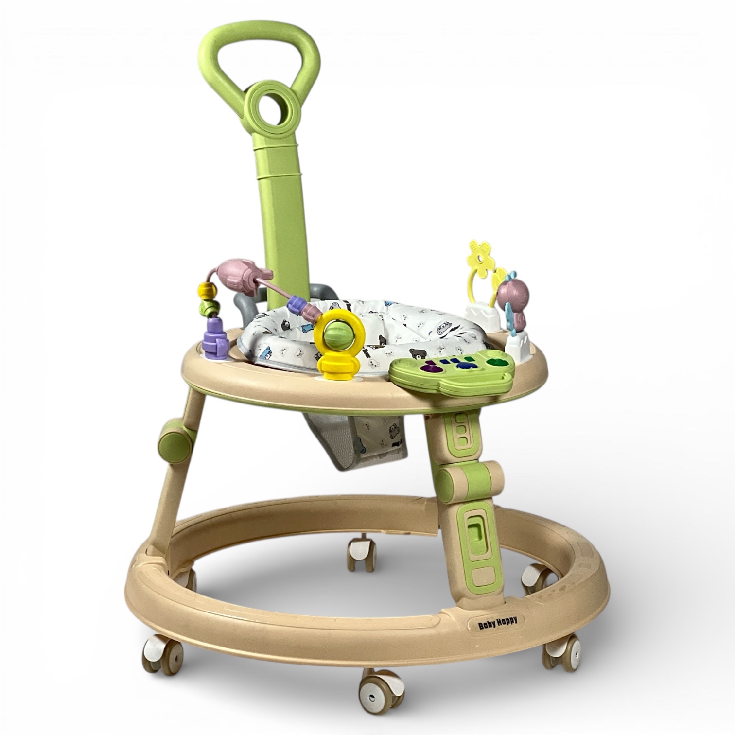  Circular Baby Walker with Push Handle and 360° Rotating Seat – Baby Walker with Push Bar 