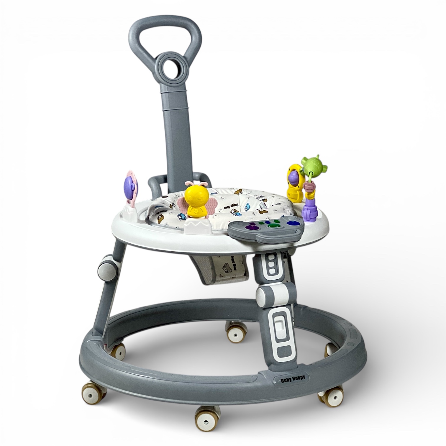  Circular Baby Walker with Push Handle and 360° Rotating Seat – Baby Walker with Push Bar 
