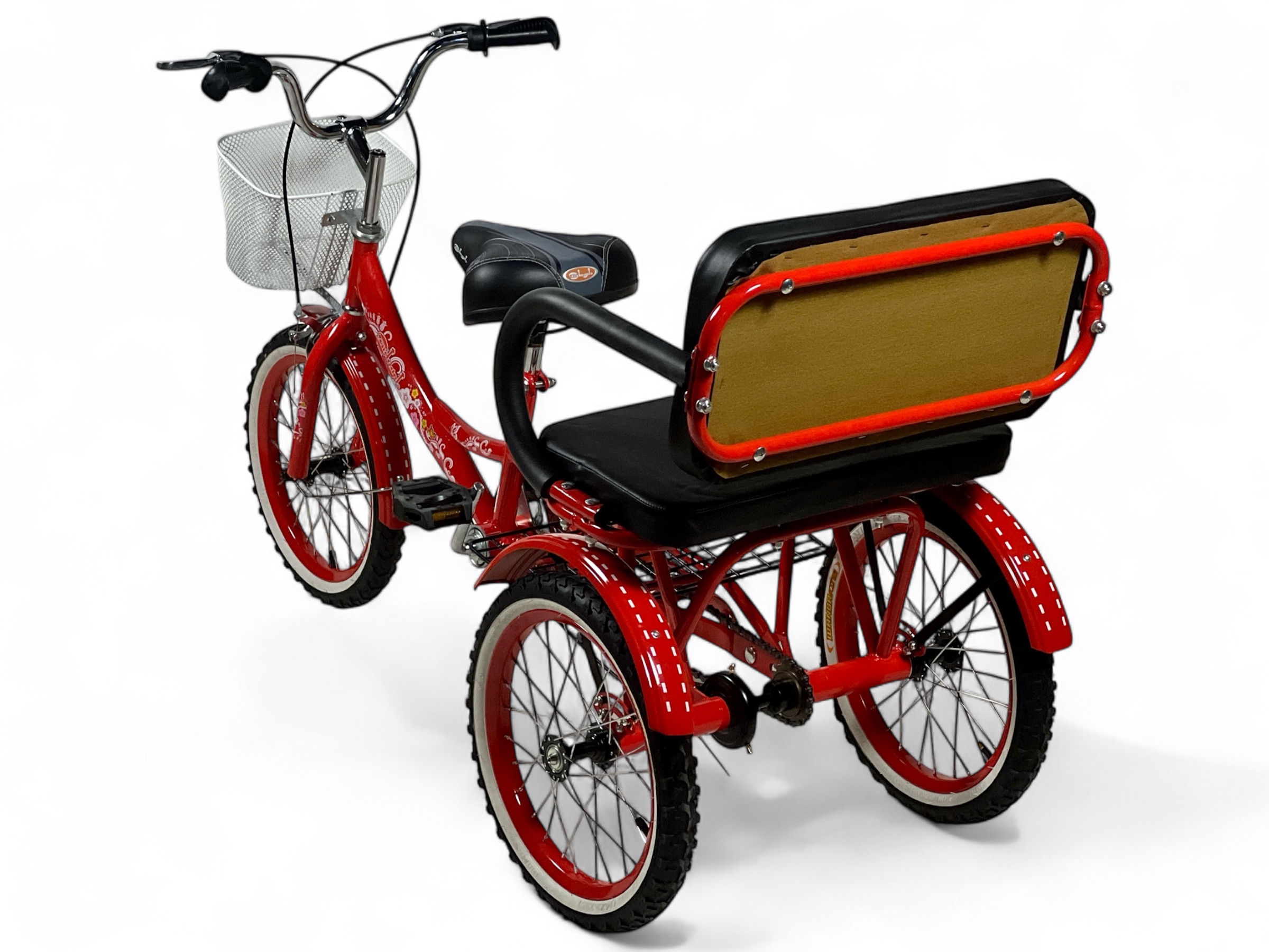  Bicycle with rear seat pad, size 16 – Rikisha-style bike with a unique back seat design Red Color 