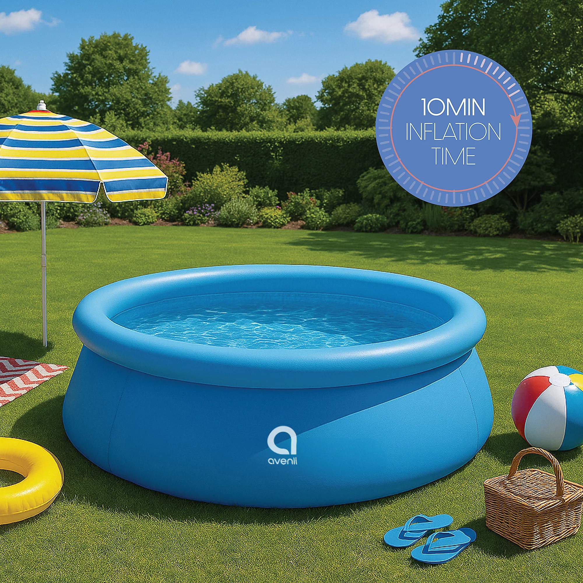  Large Round Inflatable Pool with Blue Inflatable Ring 
