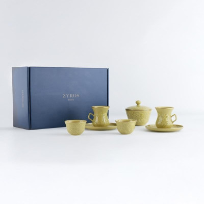 Yellow coffee and tea cup set.