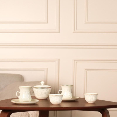 White coffee and tea cup set.