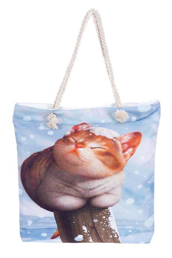 حقيبة شاطئ بطبعة قطة نسائية