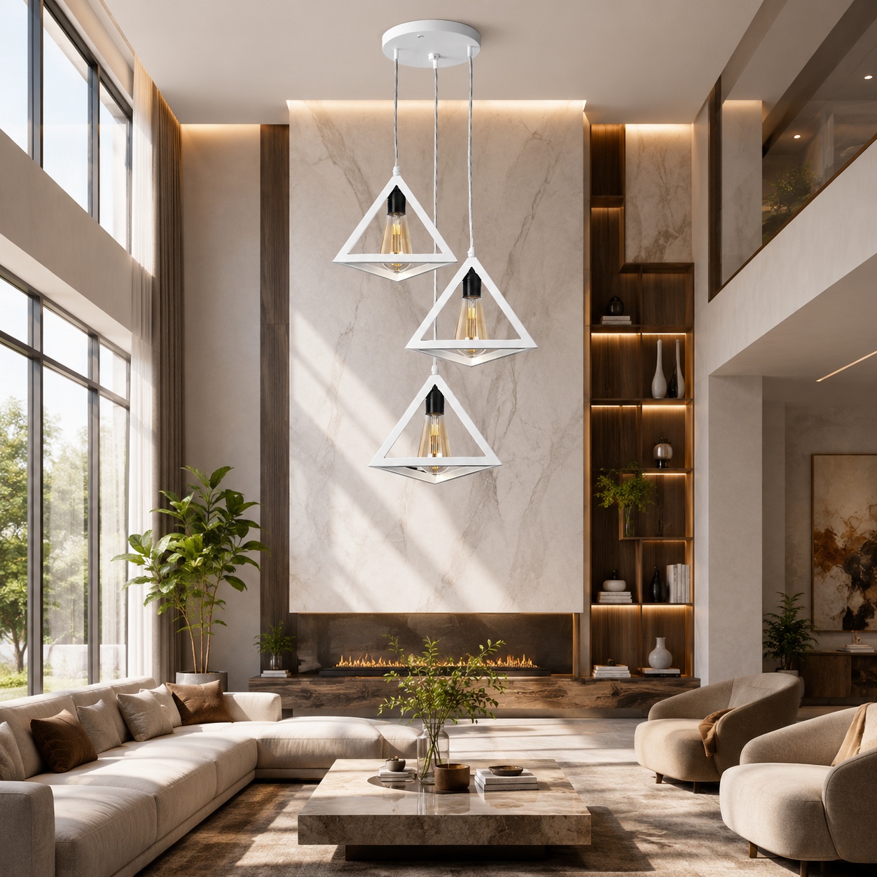 علاقي مودرن ثلاثي باللون الأبيض بتصميم أنيق وعصري، مزود بثلاث قواعد لمبات E27×3L، يمنح توزيعاً مثالياً للإضاءة ويضفي لمسة راقية على المطابخ وغرف الطعام والمجالس والمداخل.