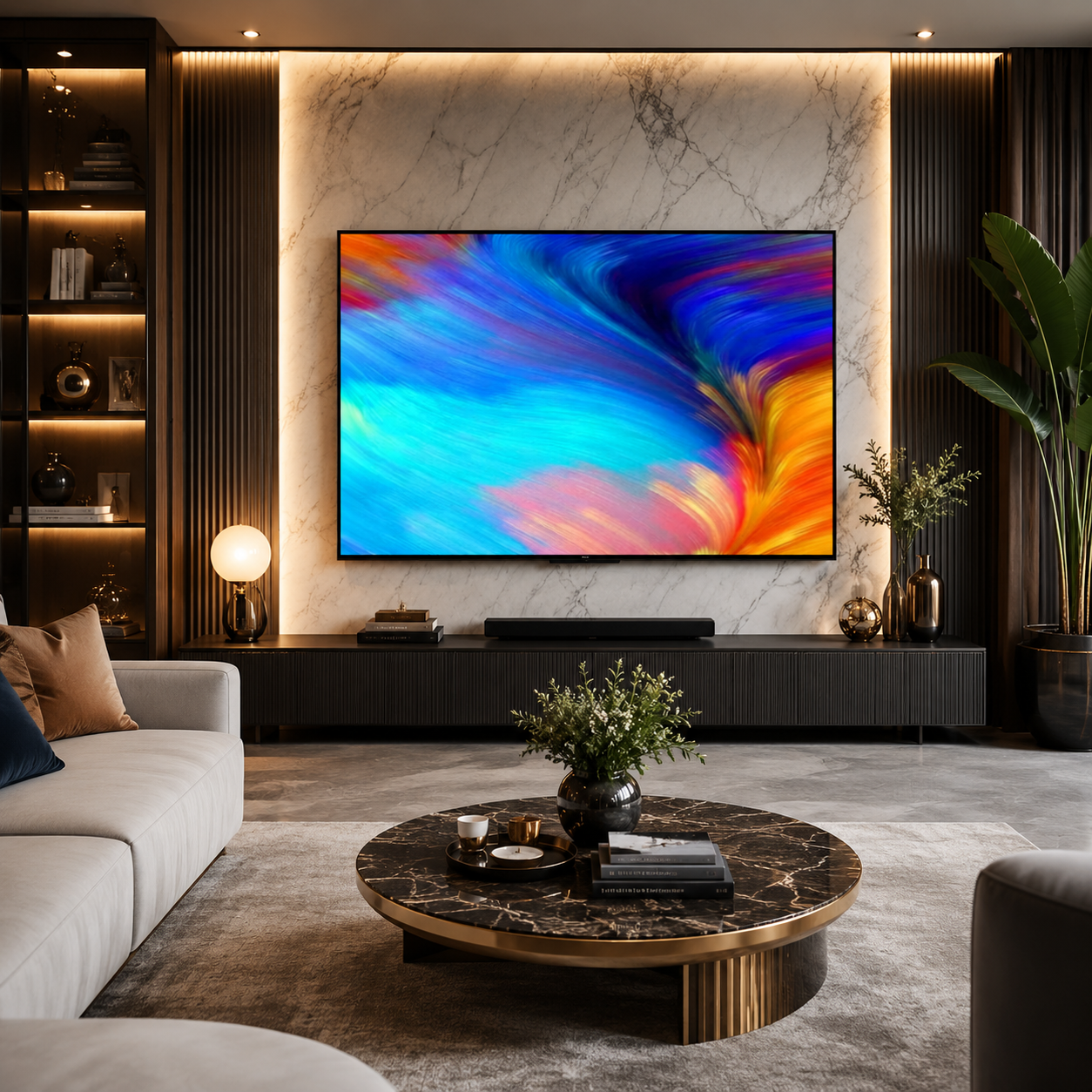 شاشة تي سي ال ذكية بحجم 65 بوصة بدقة 4K HDR بتصميم سينمائي بدون إطار يعرض ألواناً غنية وعميقة