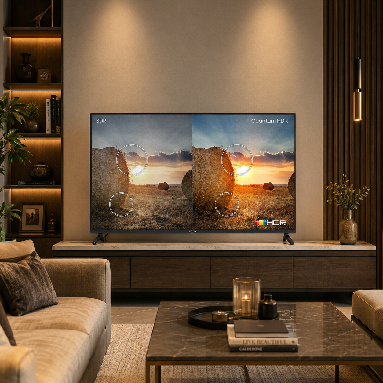 شاشة إم تي سي ذكية بحجم 55 بوصة بدقة 4K UHD بتصميم نحيف بدون حواف يعرض ألواناً حية مع الريموت السحري ذكي