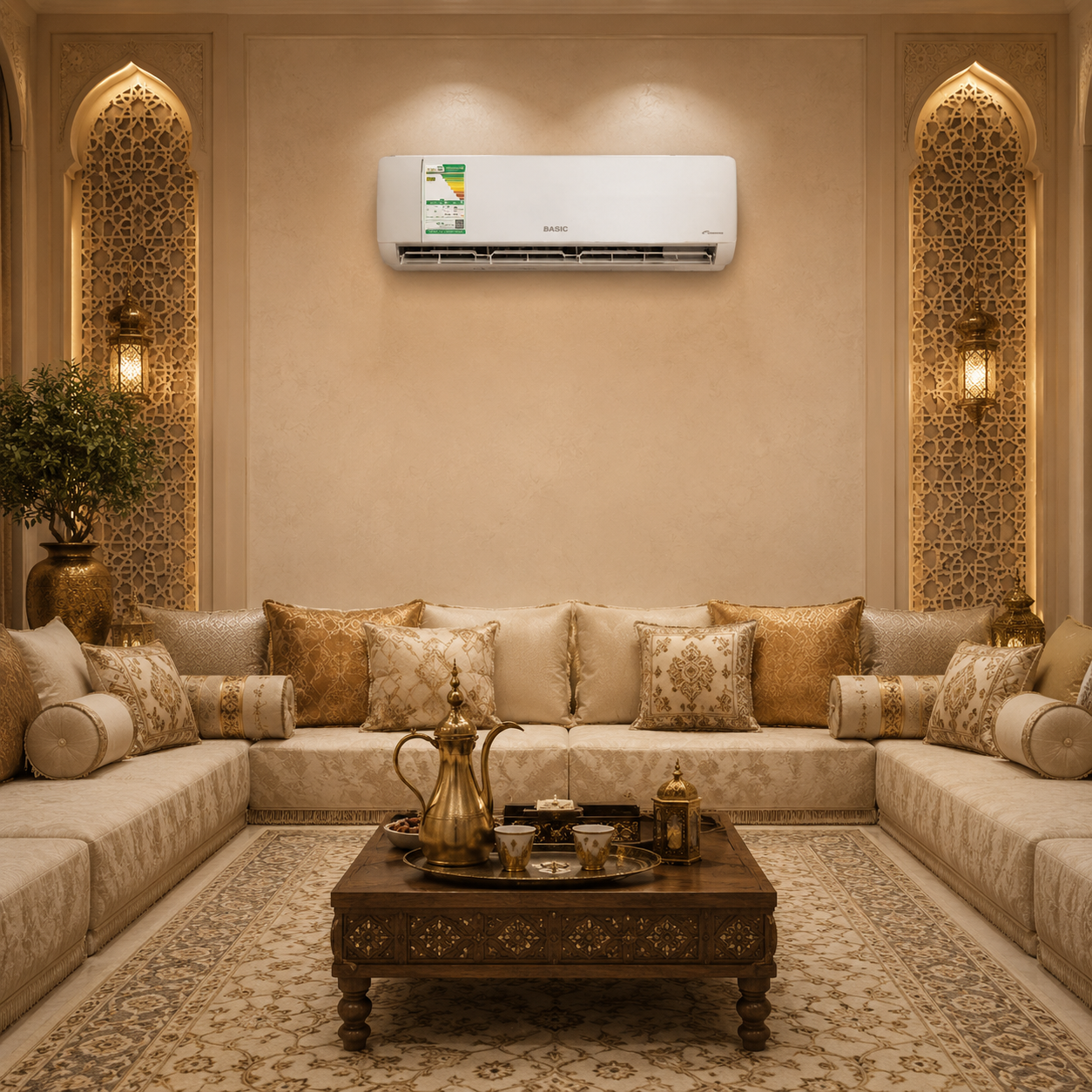 مكيف بيسك سبليت إنفرتر 1 طن حار بارد باللون الأبيض مع إشارة تحكم WiFi ذكية