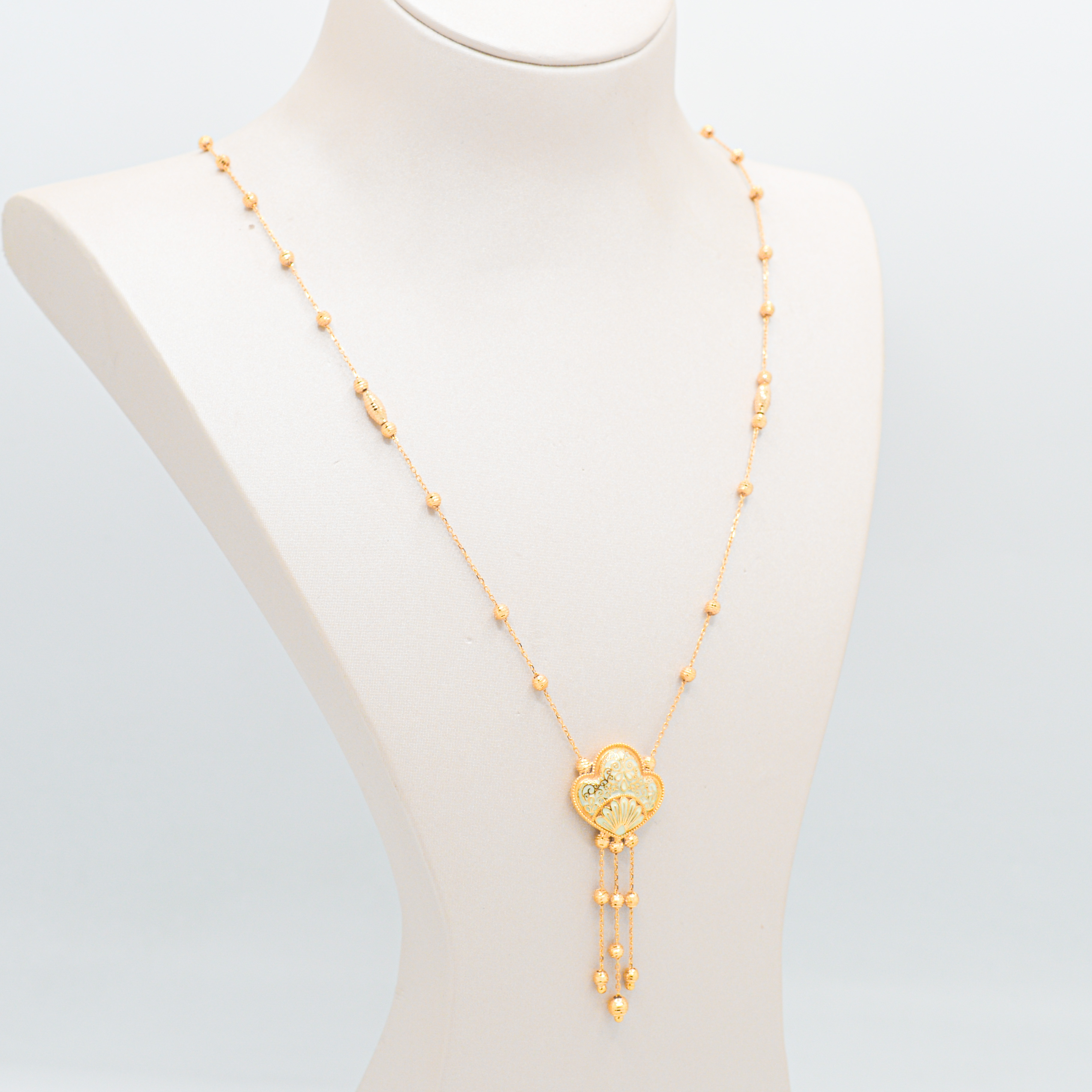  Sky blue long necklace 21k, gold  