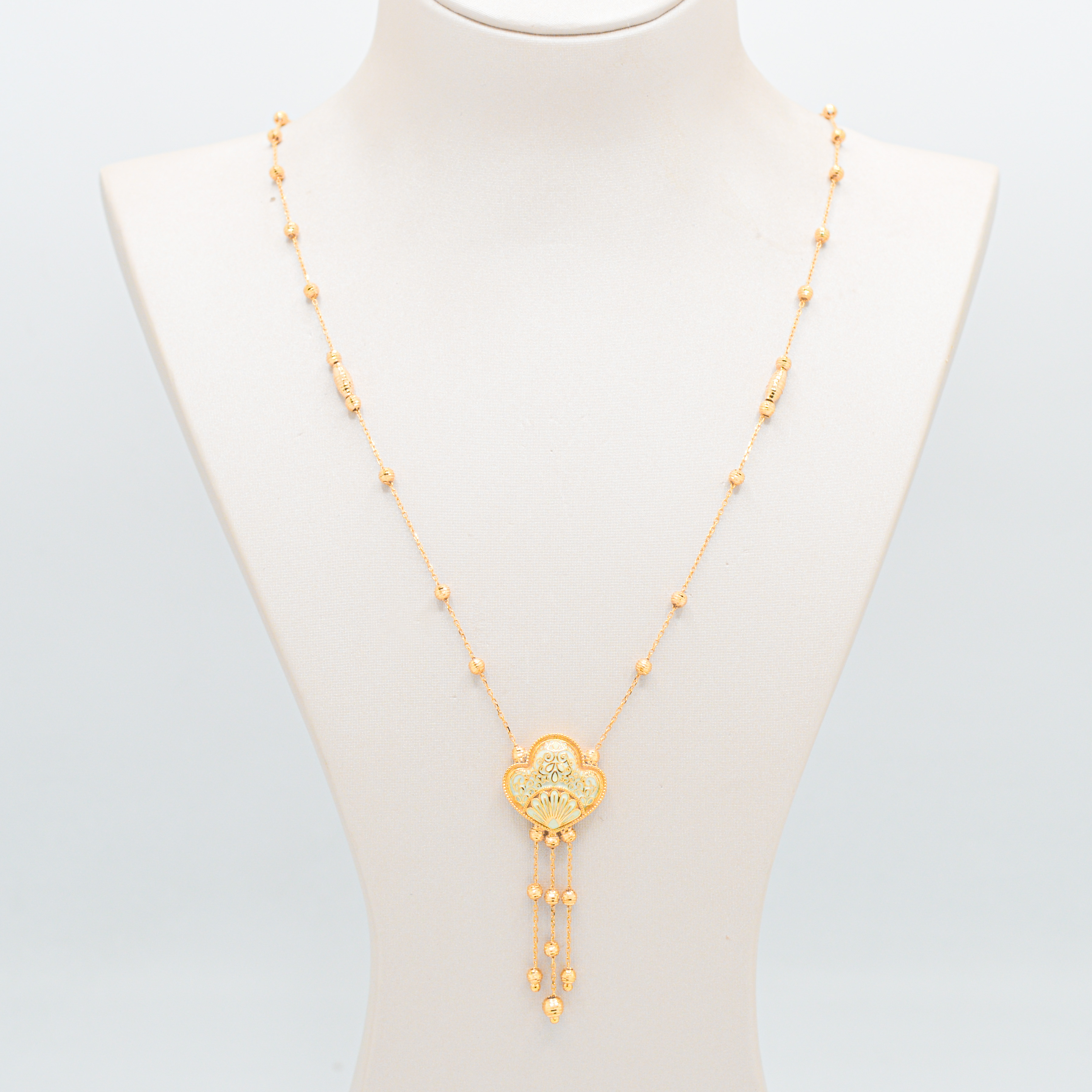  Sky blue long necklace 21k, gold  