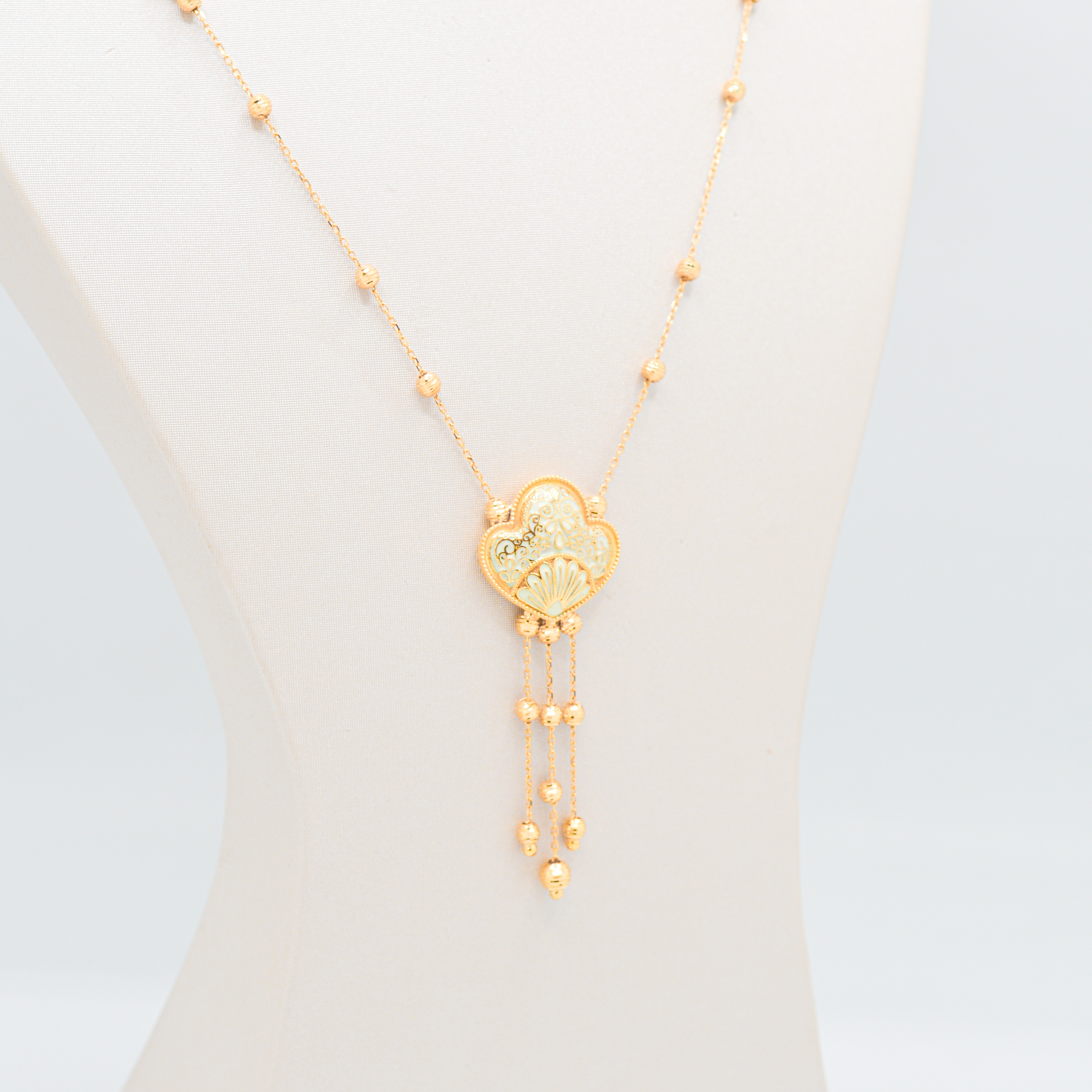 Sky blue long necklace 21k, gold  