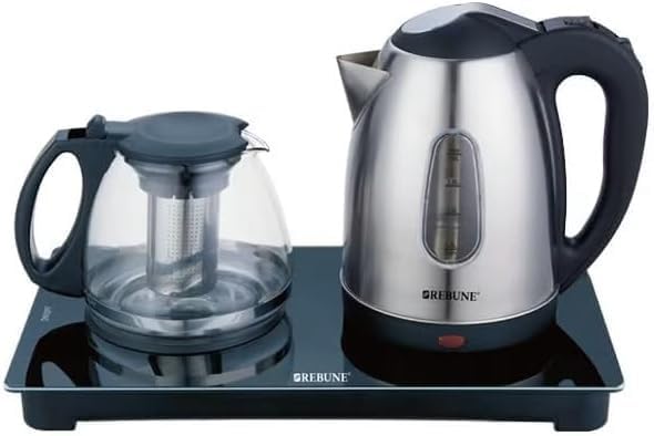  ريبون غلاية ماء مع ابريق شاي 1.8 لتر 1500 واط - فضي وأسود - RE-1-139 