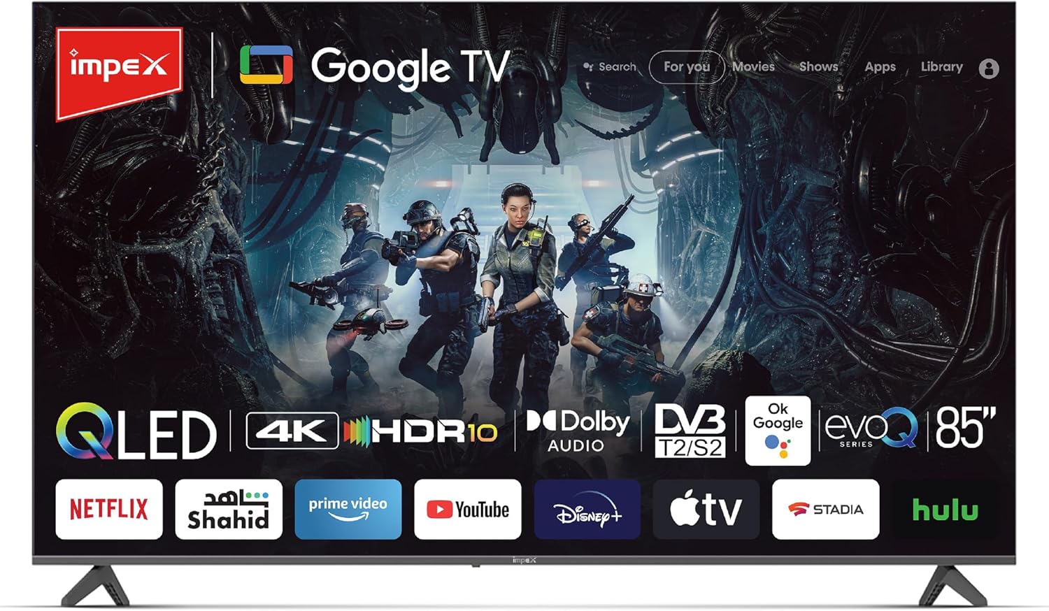  شاشة امبيكس 85 بوصة - كيو لد QLED - نظام قوقل - معدل التحديث 60 هرتز - موديل EVOQ85S4QLC2 