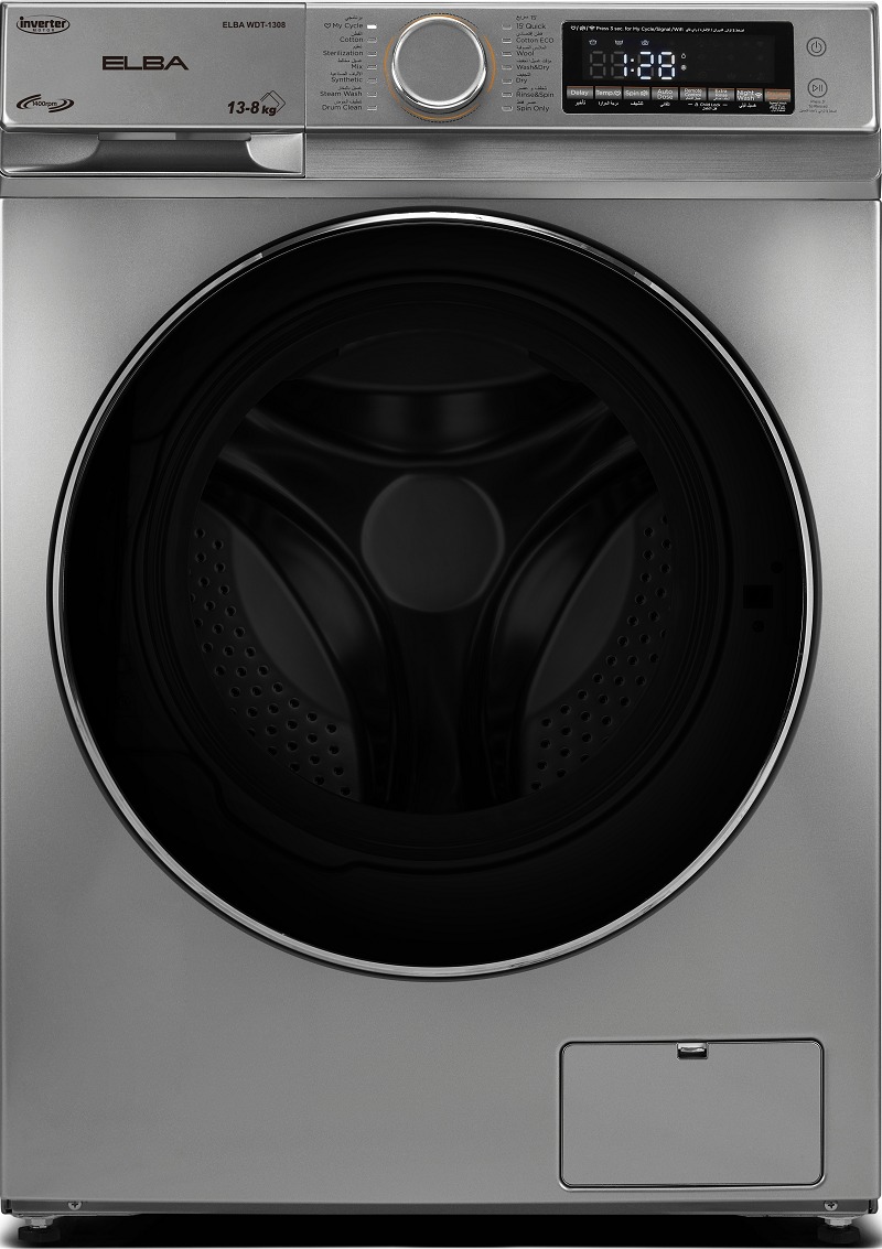  ELBA Front Load Washer & Dryer 13kg Wash – 8kg Dry – 100% Drying – Silver – Model ELBA WDT-1308 