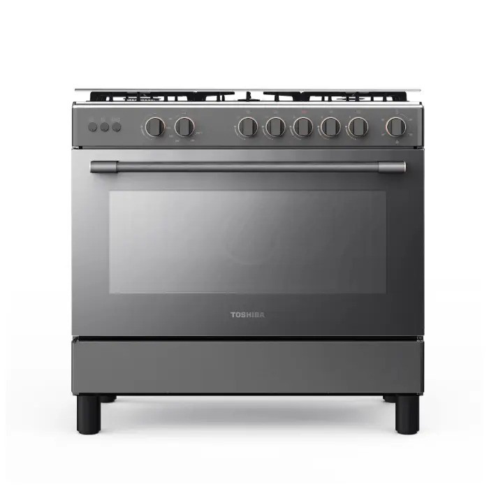  Toshiba Gas Cooker – 5 Burners – Stainless Steel with Grill – 90x60 cm – Model RLA1-90MG5GE GMR SA 
