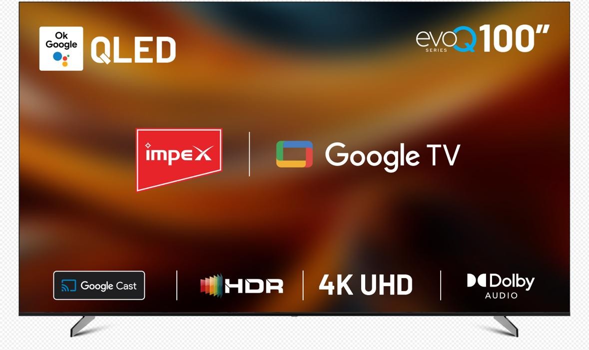  شاشة امبيكس 100 بوصة - نظام قوقل - كيو لد - 144 هرتز - رسيفر داخلي - موديل EVOQ100QLC2R144 