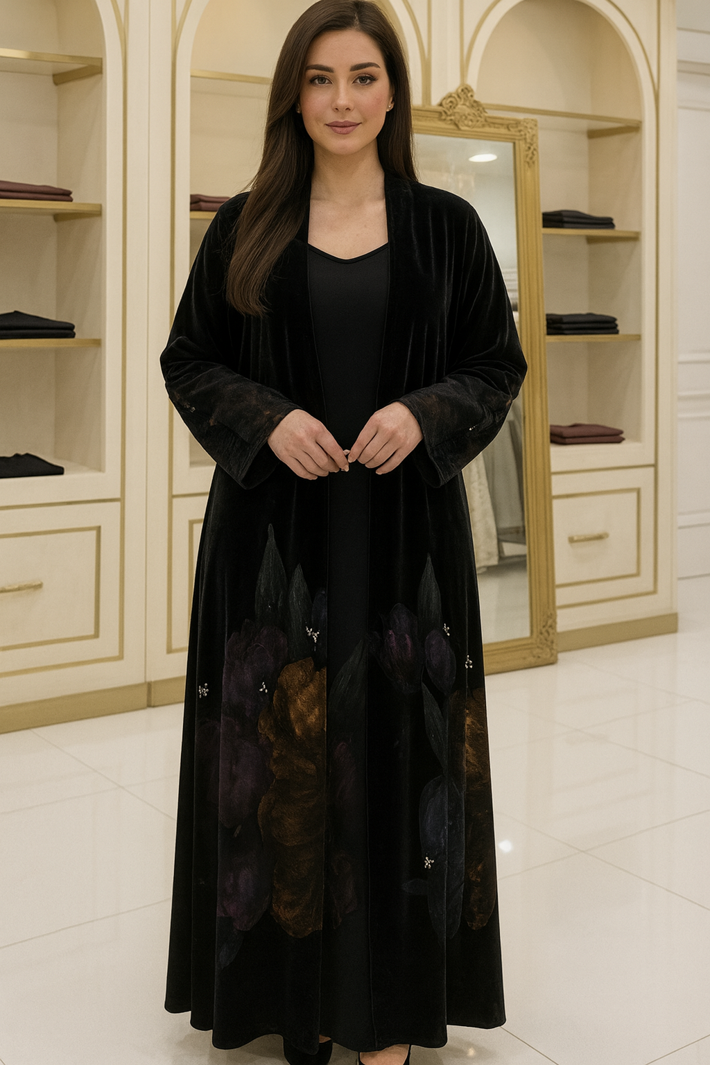 ملفته 
مخمل ياباني رسوم طباعة  وشك بالؤلؤ 