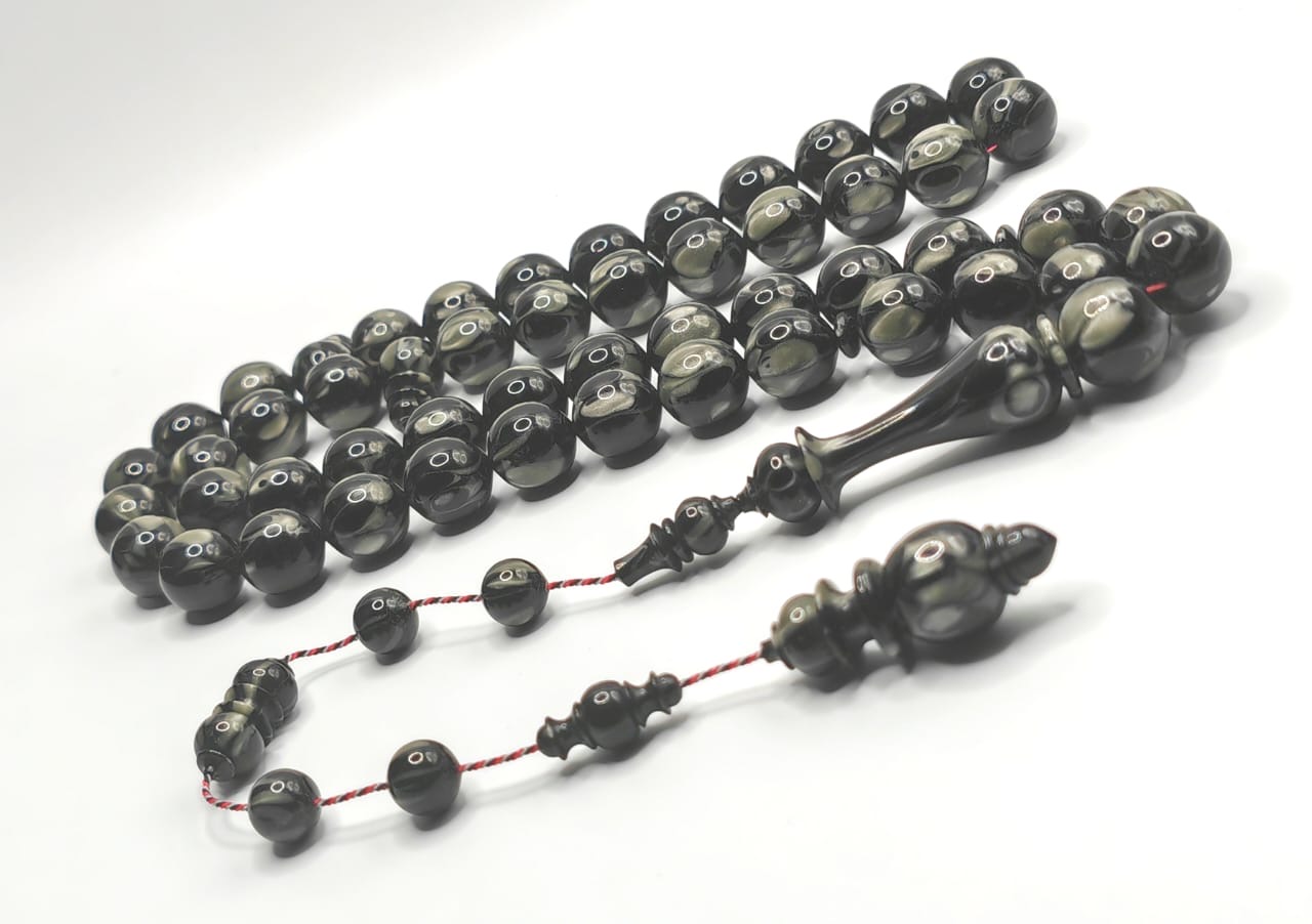 Luxury Smoky Gray French Rod Qalayeith Misbaha with Round Beads by Al Eisawi