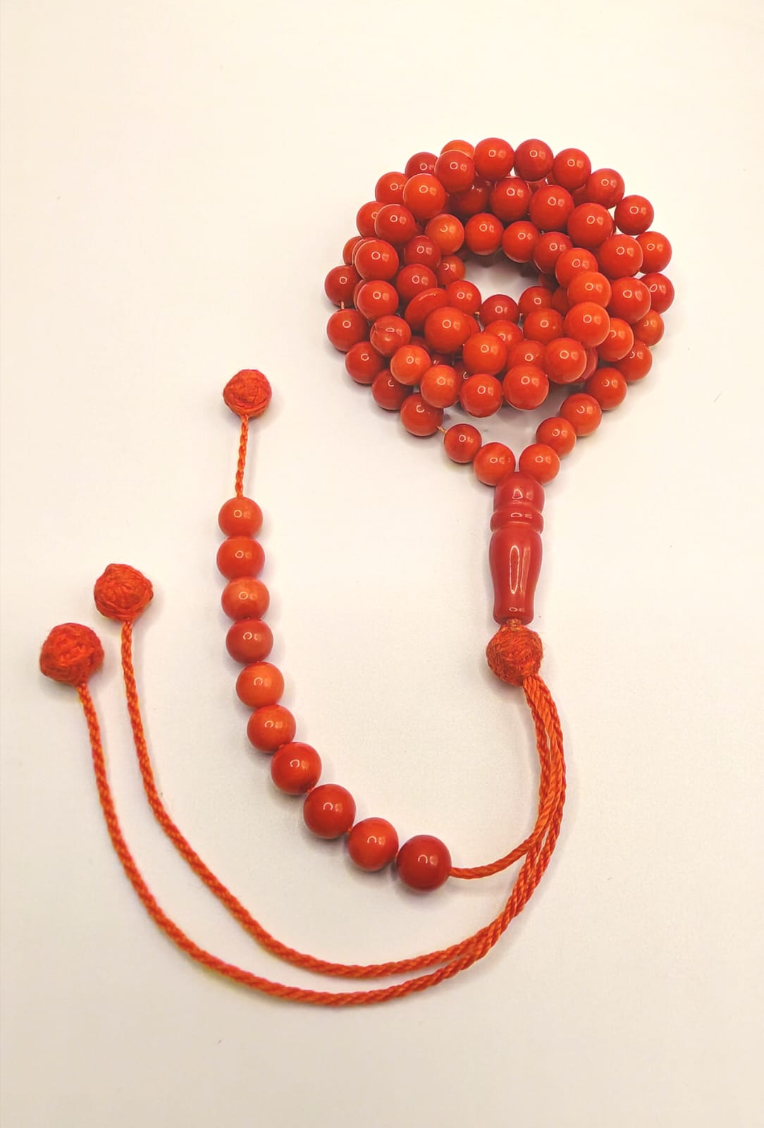 Luxury Natural Coral Misbaha with 99 Round Beads and Tamleeka Additions