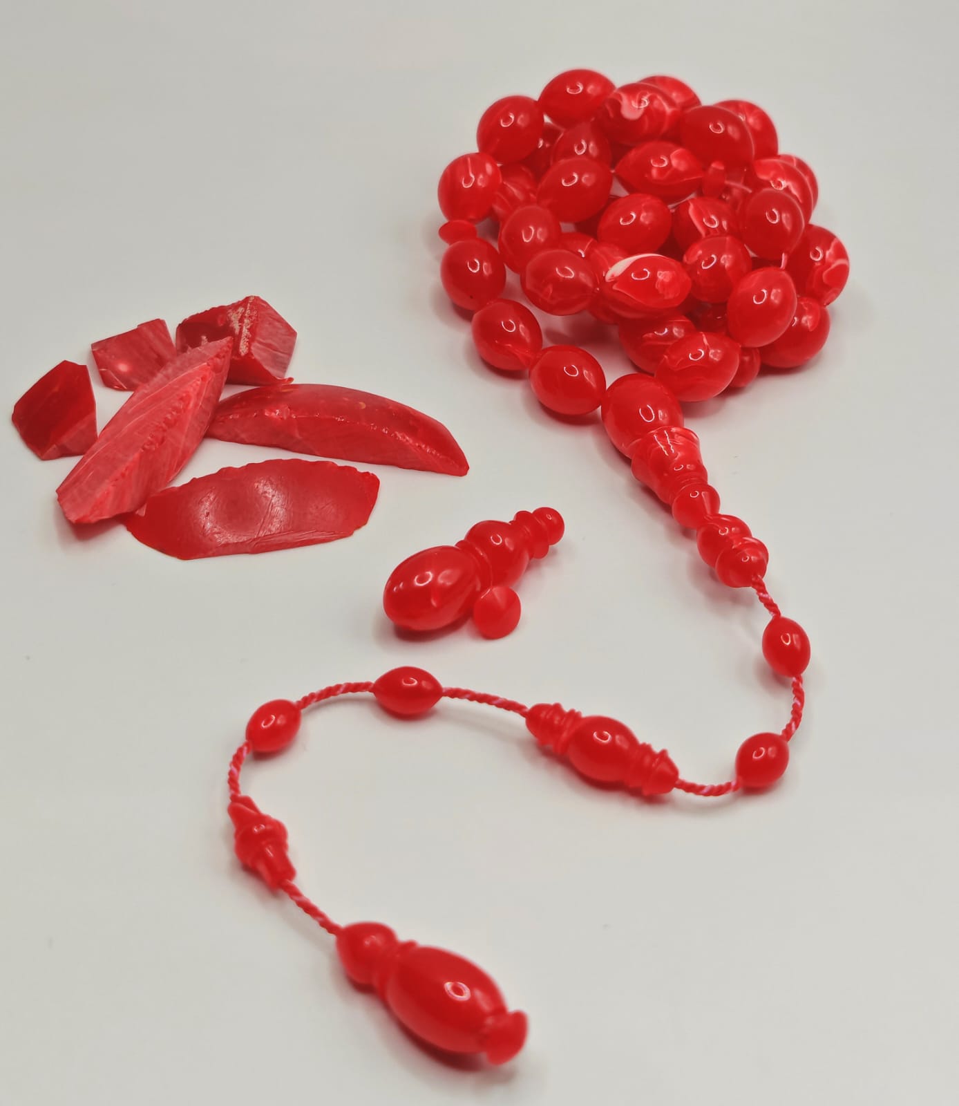 Luxury Ruby Red Vintage German Marbled Snooker Ball Bakelite Misbaha with Olive Beads Crafted by Ahmed Hussein Afroto