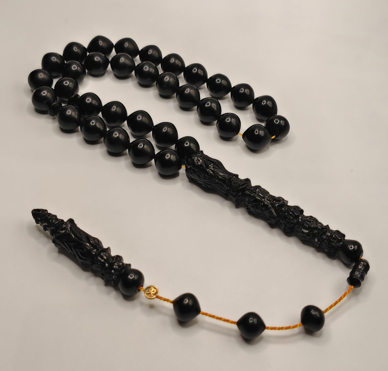 Luxury Partially Carved Black Catalin Misbaha with Istanbul Shape Beads Turkish Crafted