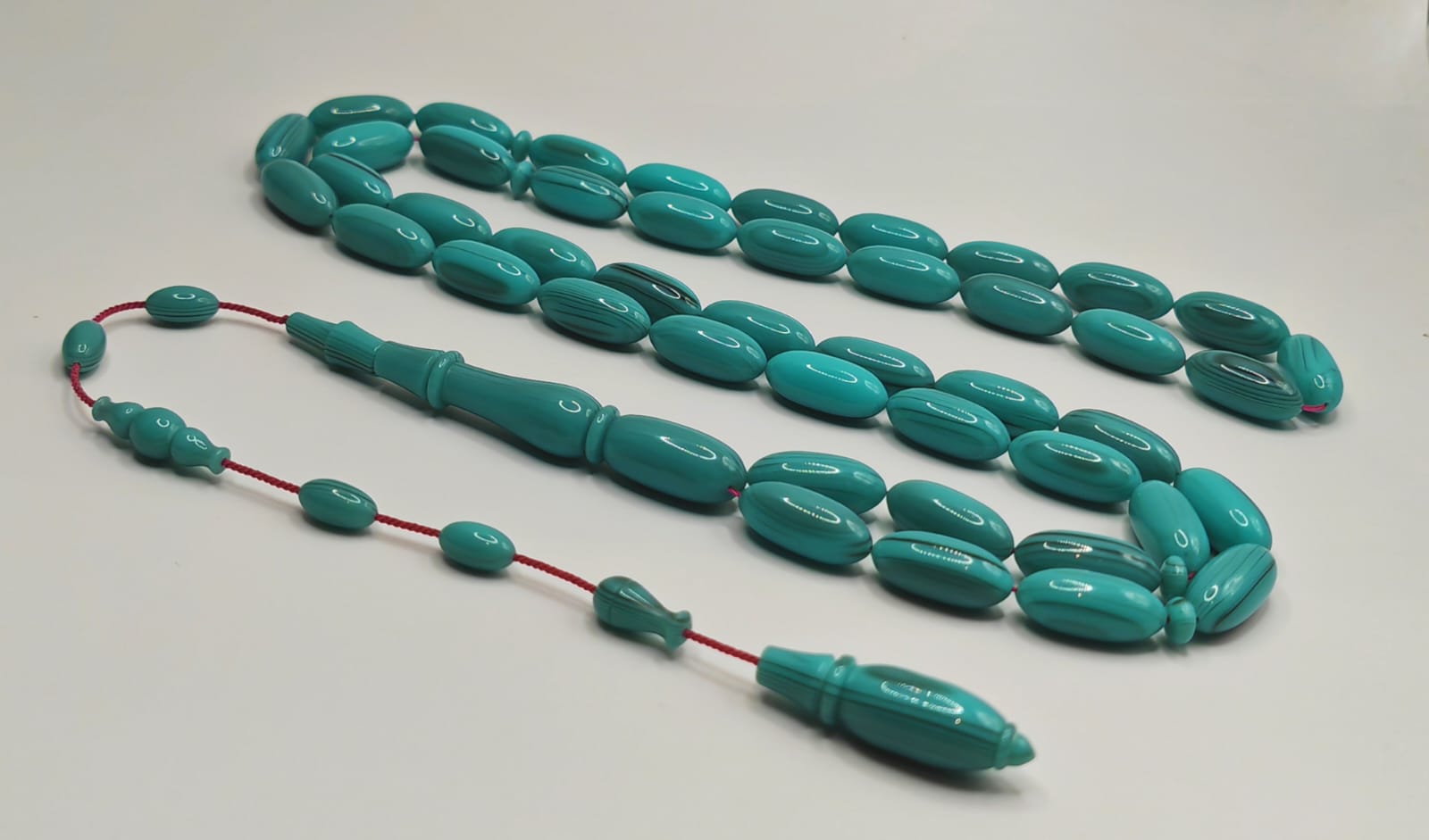 Luxury Turquoise Marbled Tiffany Rod Bakelite Misbaha with Pine Shape Beads Crafted by Al Arrab