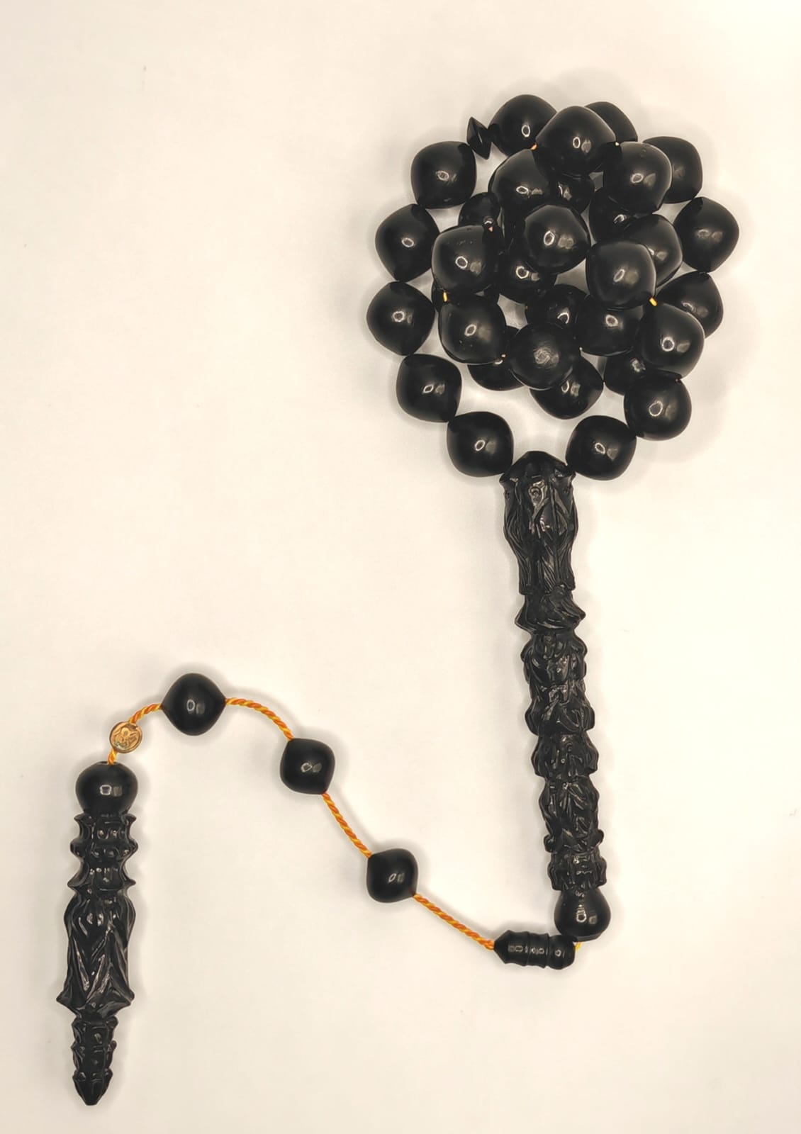 Luxury Partially Carved Black Catalin Misbaha with Istanbul Shape Beads Turkish Crafted