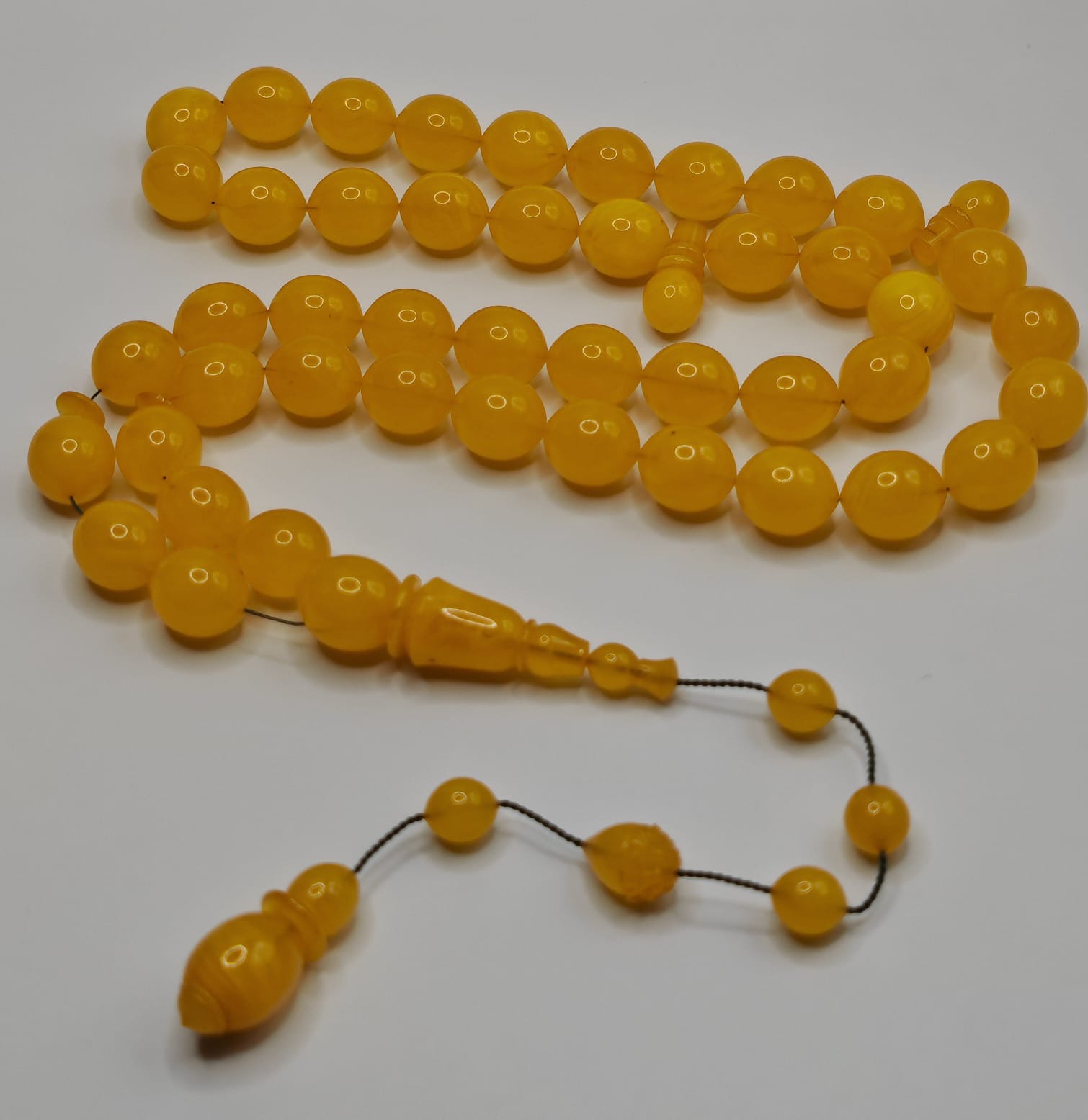 Luxury Potato Color Old Pressed Desk-Style Bakelite Misbaha with Pigeon Egg Beads by Ozjan Ata