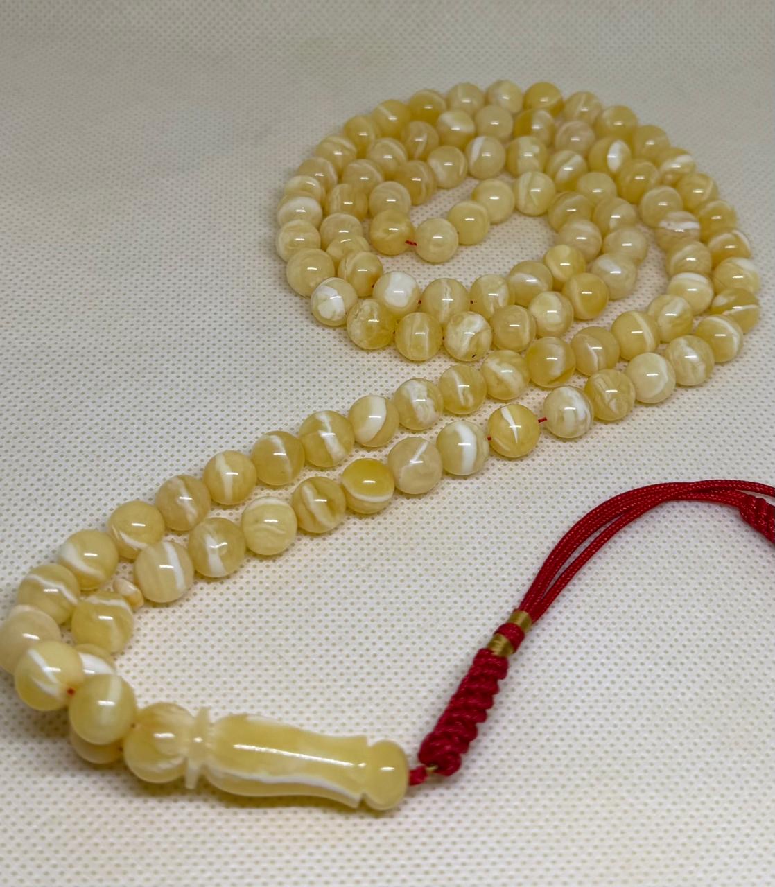 Luxury Ivory White Natural Amber Misbaha with Round Beads