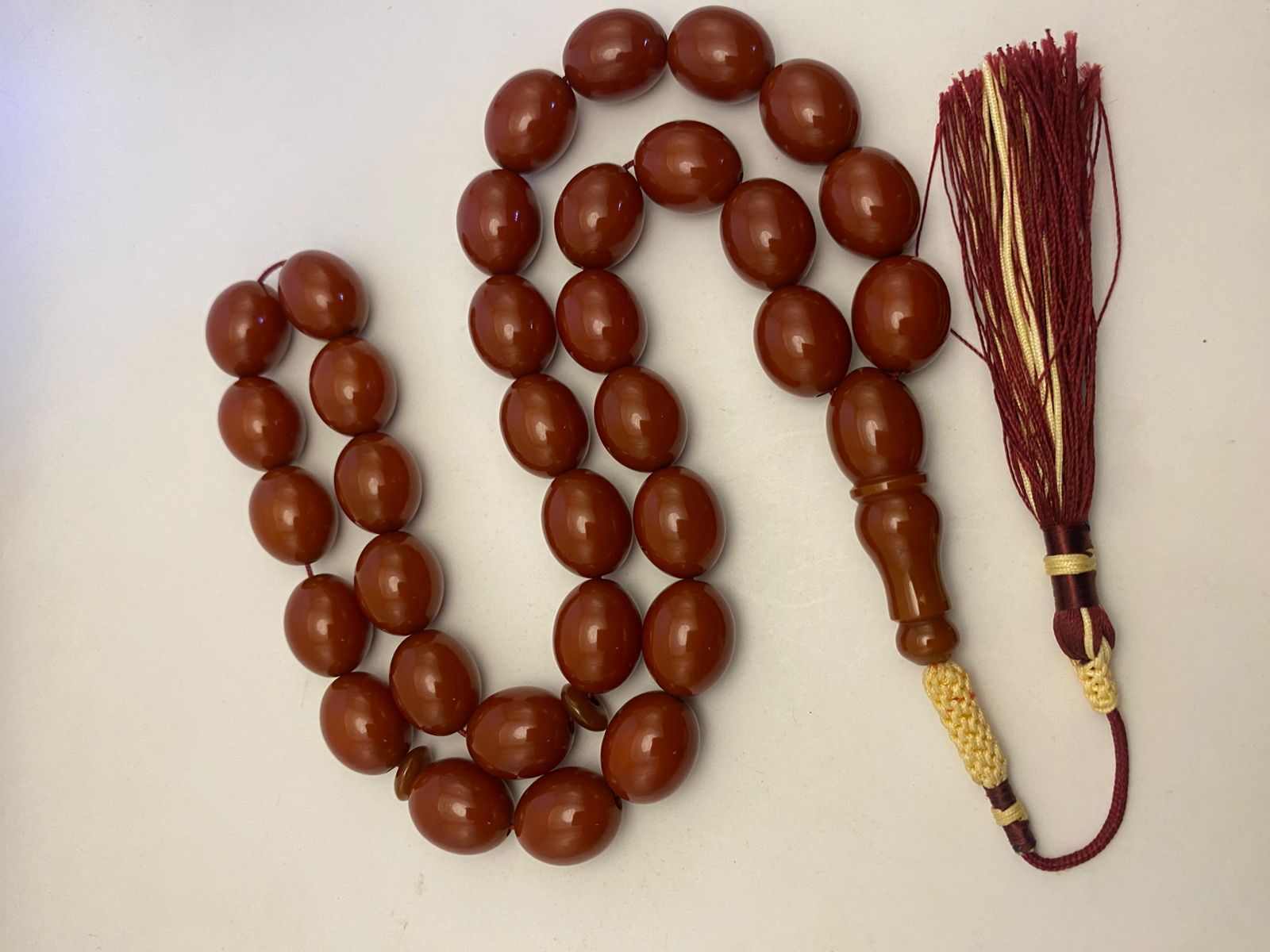 Luxury Cherry Vintage Muski Bakelite Misbaha with Pigeon Egg Beads