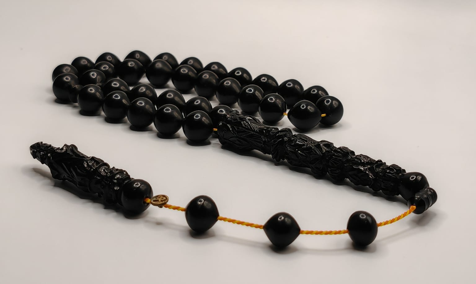 Luxury Partially Carved Black Catalin Misbaha with Istanbul Shape Beads Turkish Crafted
