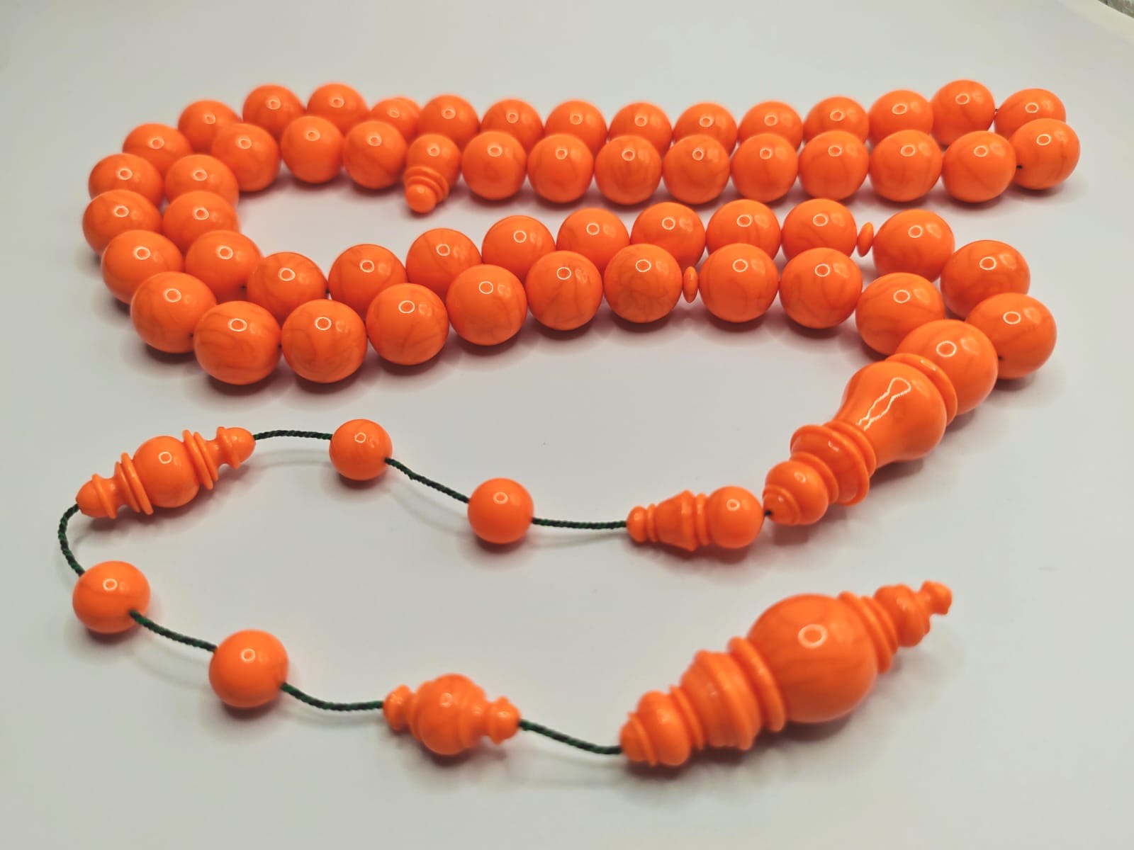 Luxury Coral Orange Cracked Bowling Ball Bakelite Misbaha with Round Beads by Al Eisawi