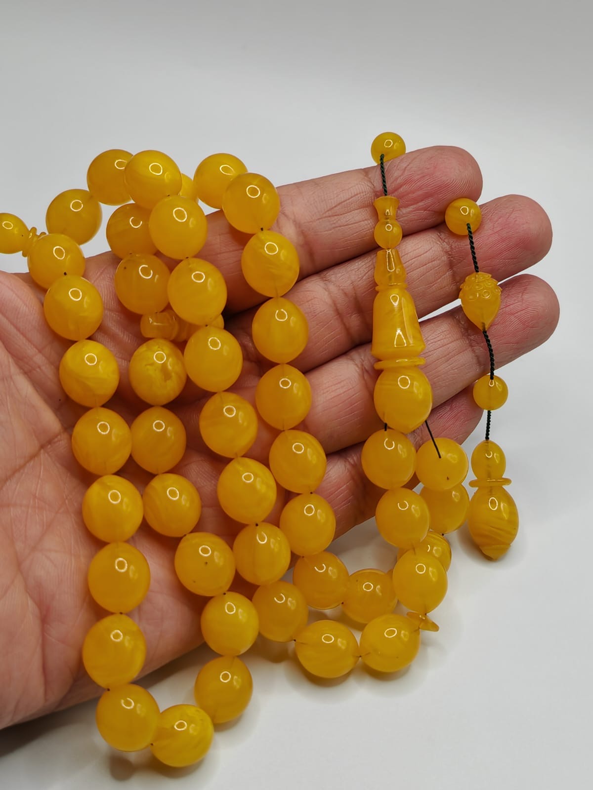 Luxury Potato Color Old Pressed Desk-Style Bakelite Misbaha with Pigeon Egg Beads by Ozjan Ata