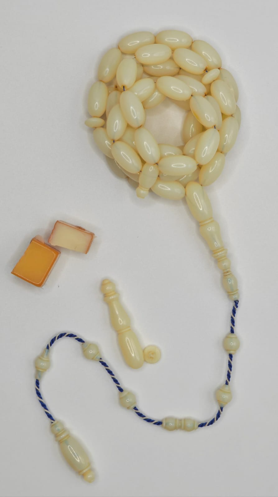 Luxury Ivory Pearl Vintage German Domino Bakelite Misbaha with Pine Shape Beads by Ahmed Hussein Afroto
