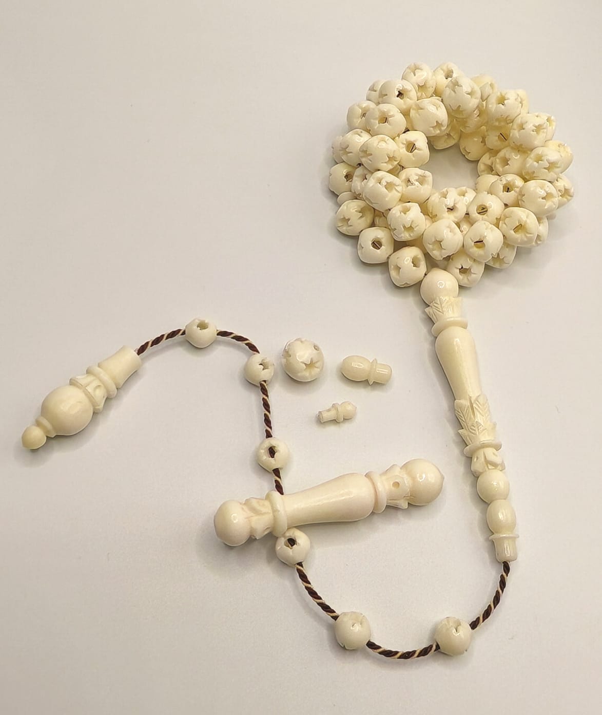 Luxury Natural Camel Bone Misbaha with Istanbul Beads Fully Carved and Engraved with Complete Accessories and Turkish Craftsmanship