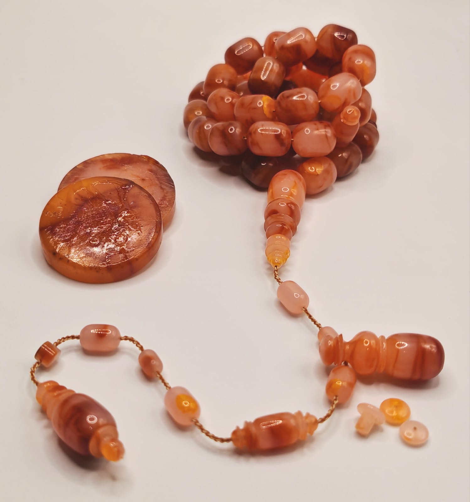 Luxury  Marbled Crackled French Rod Bakelite Misbaha with Box Shape Beads Crafted by Qasr Al Sibha