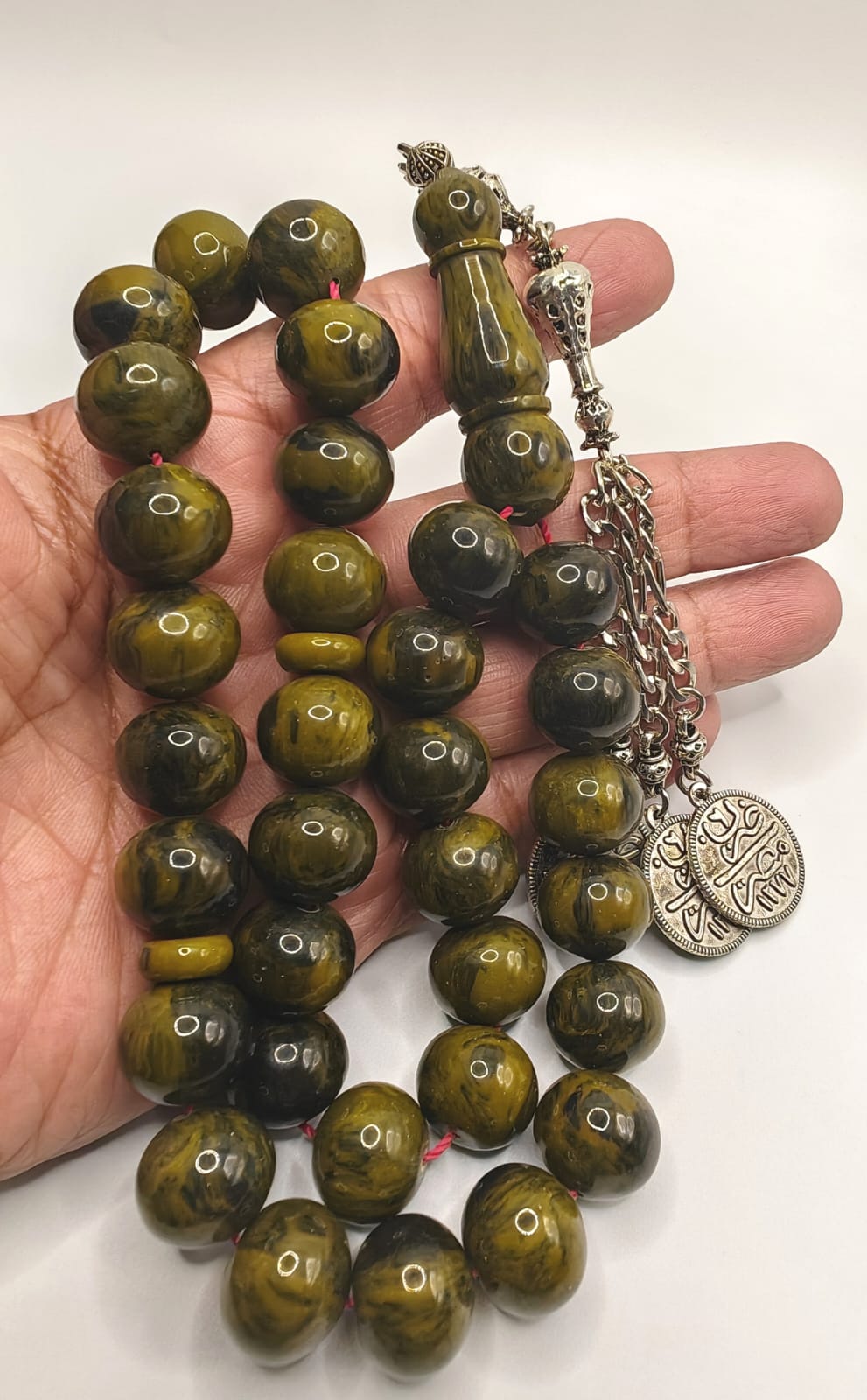 Modern Cast Faturan Misbaha Olive Green Puffy Peak Shape 33 Beads