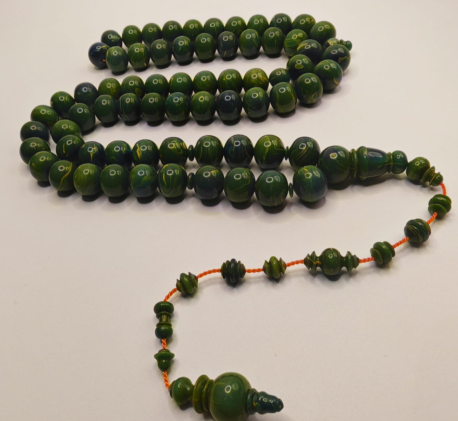 Luxury Old Blue Moon Bakelite Misbaha made from Antique Faucet Material with Inflated Dharwi Beads by Captain Nagi