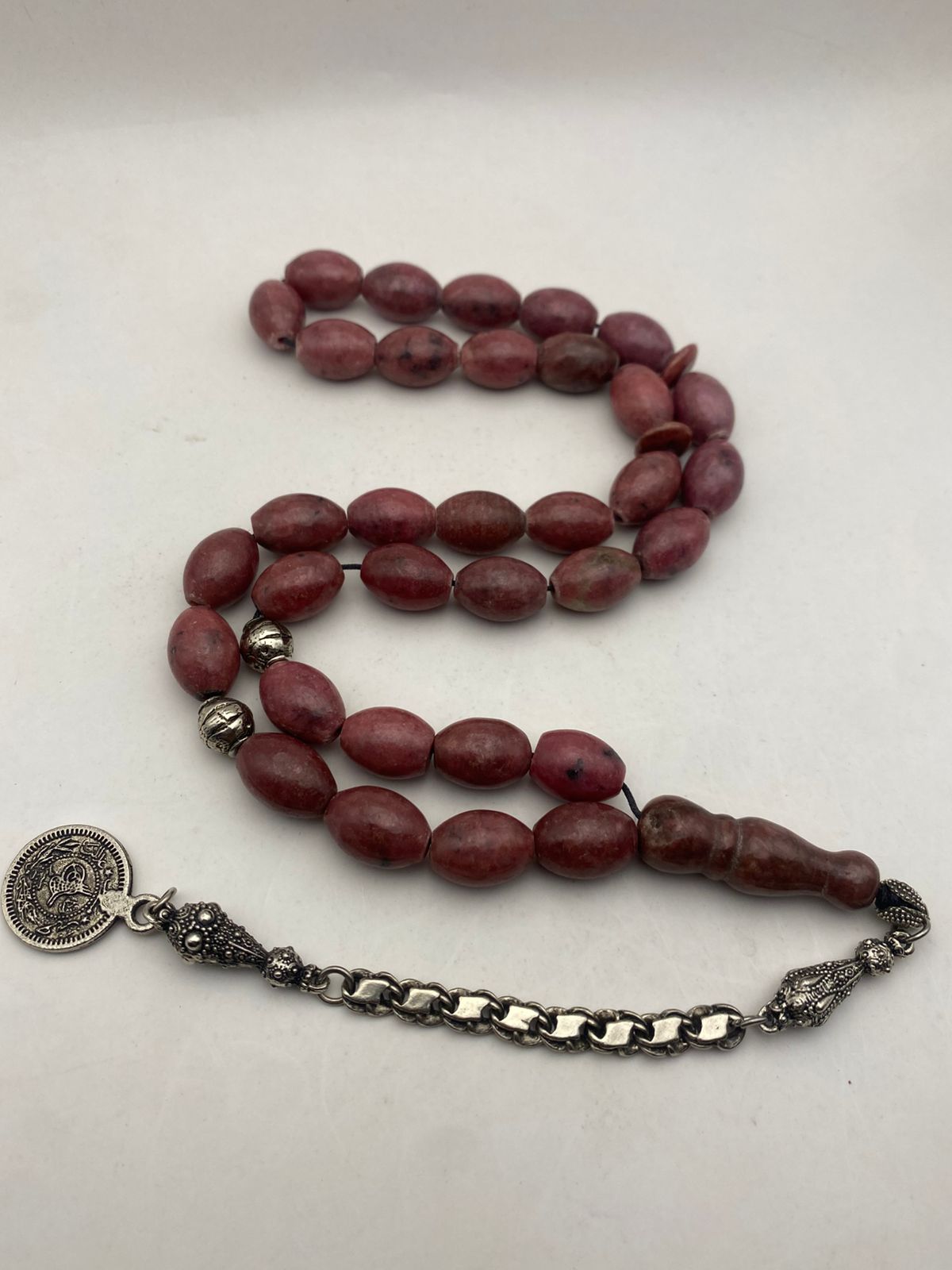 Luxury Natural Rhodonite Stone Misbaha with Dhurwi Beads and Mulham Shahid