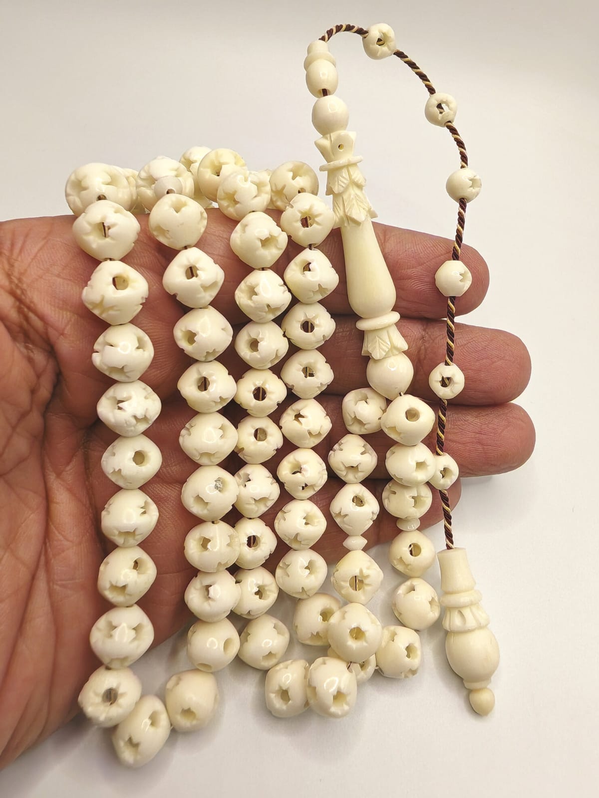 Luxury Natural Camel Bone Misbaha with Istanbul Beads Fully Carved and Engraved with Complete Accessories and Turkish Craftsmanship