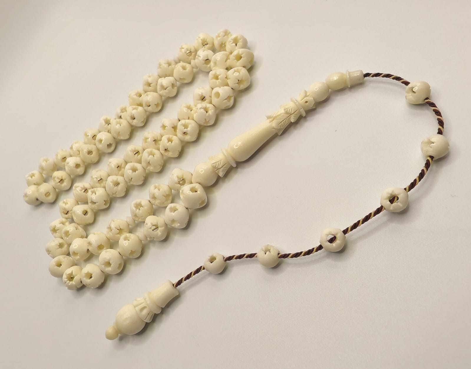 Luxury Natural Camel Bone Misbaha with Istanbul Beads Fully Carved and Engraved with Complete Accessories and Turkish Craftsmanship