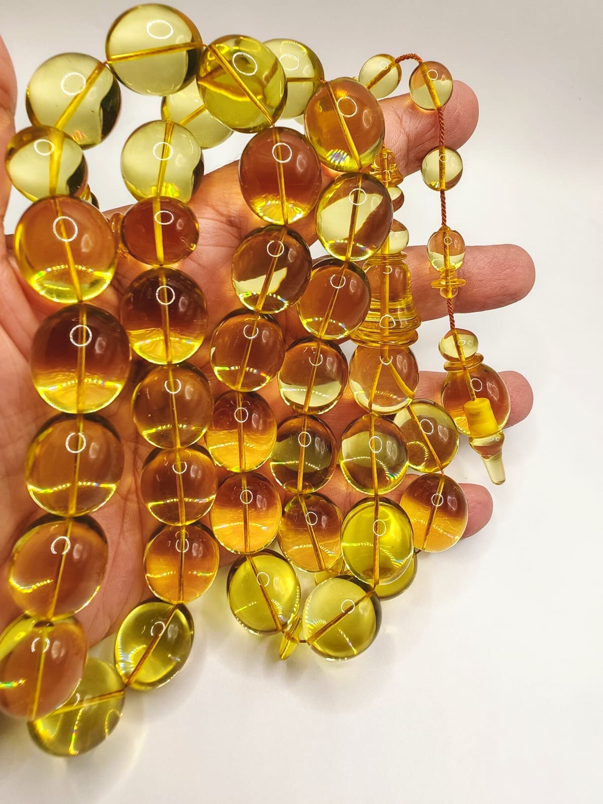 Luxury Transparent German Rod Bakelite Misbaha with Pigeon Egg Beads by Bilal Farid
