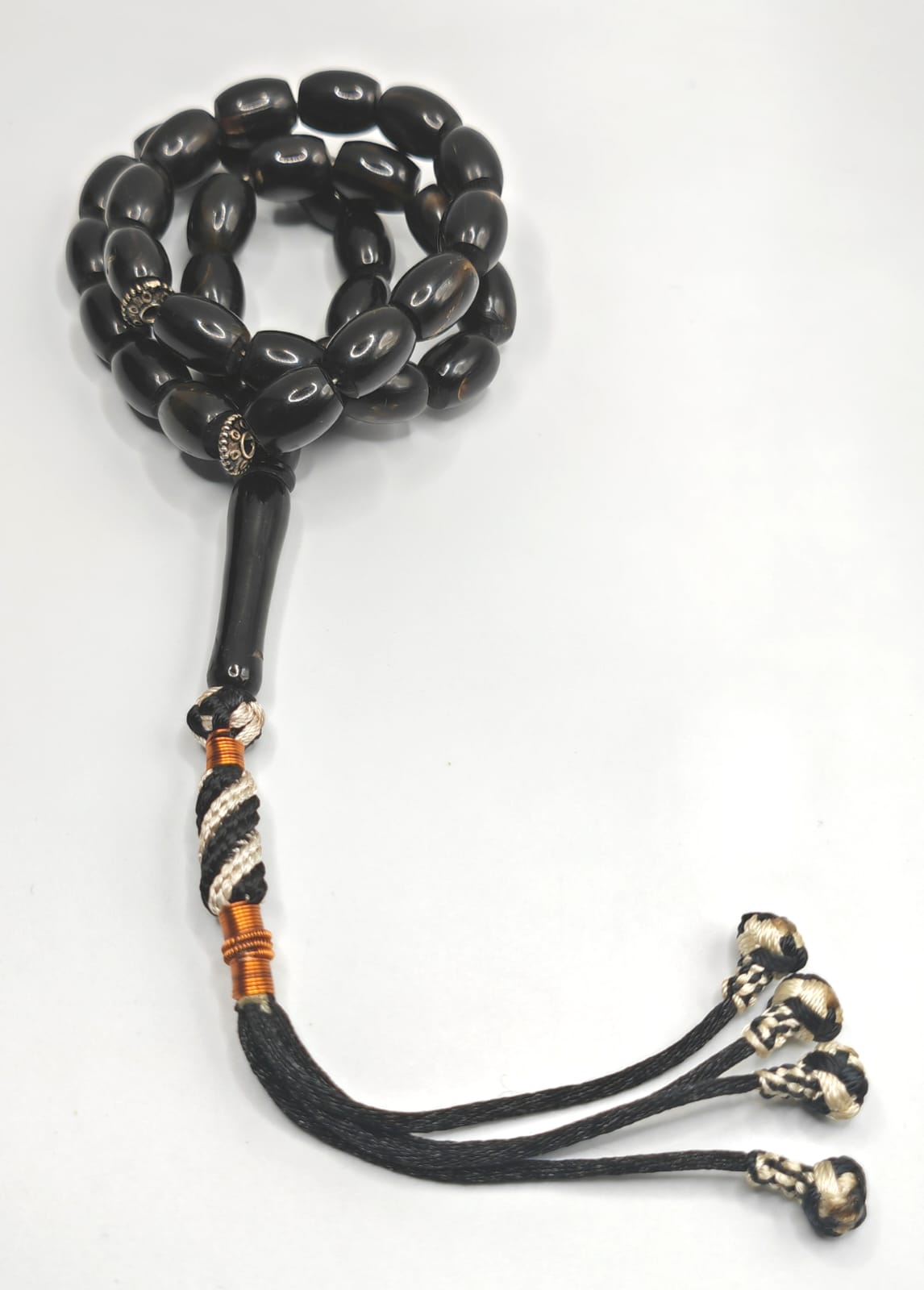 Natural Turtle Shell black misbaha with 33 barrel beads 12x10mm.