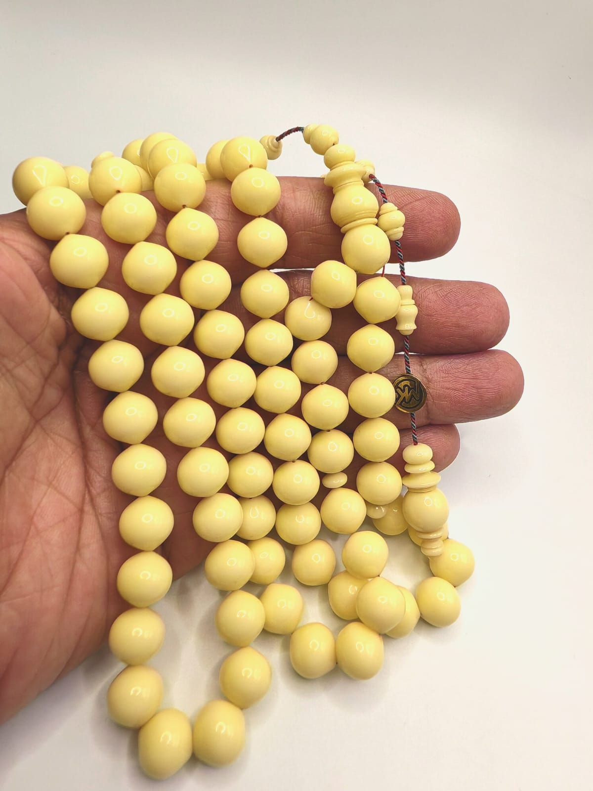 Luxury Cream Vintage Domino Bakelite Misbaha with Ball Nose Beads Crafted by Ahmed Al Tarbi