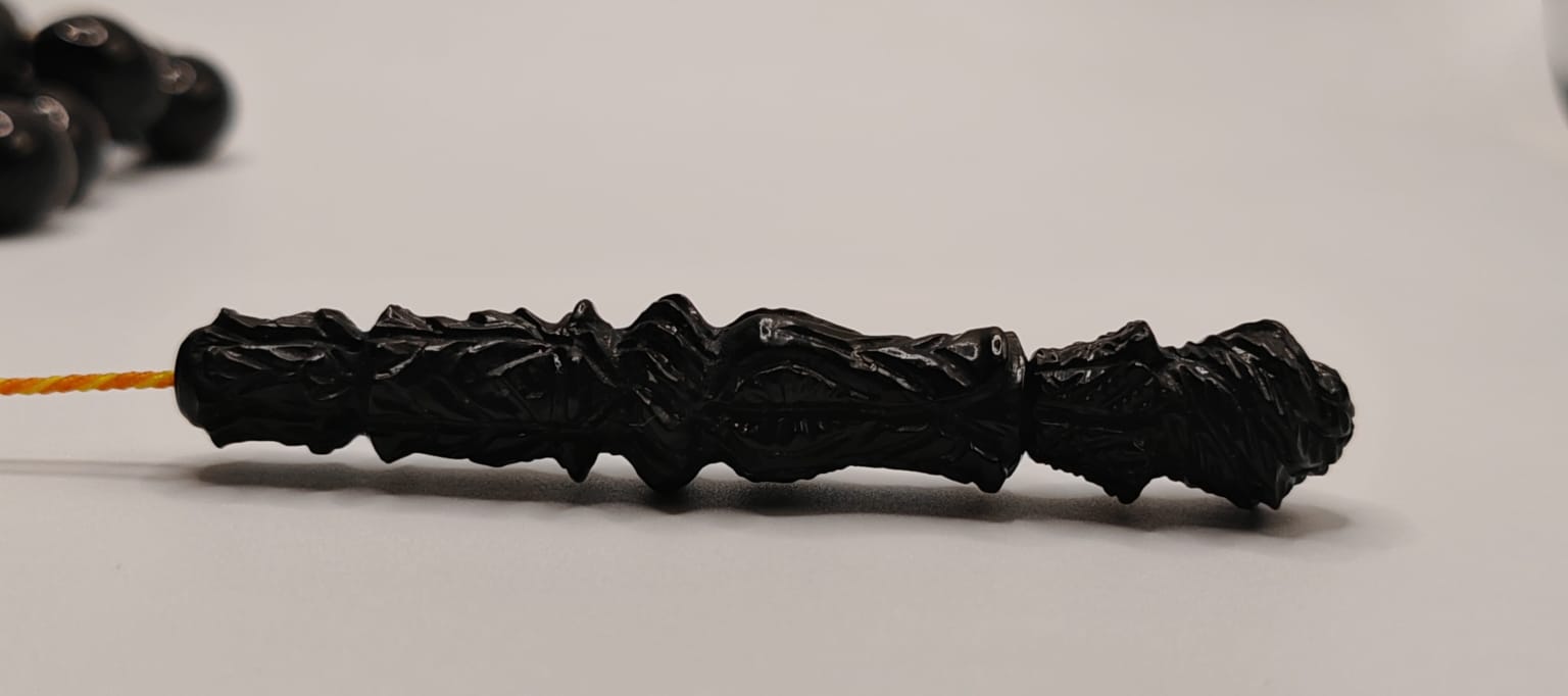 Luxury Partially Carved Black Catalin Misbaha with Olive Shape Beads Turkish Crafted