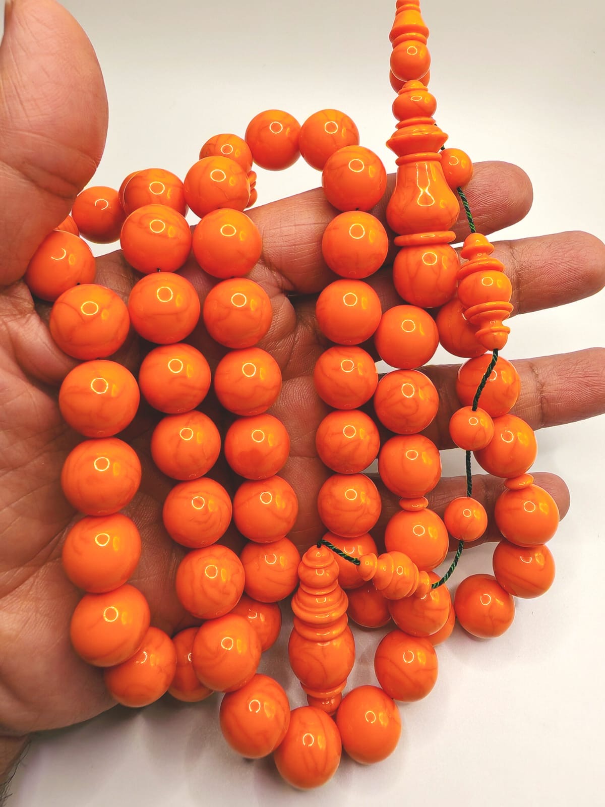 Luxury Coral Orange Cracked Bowling Ball Bakelite Misbaha with Round Beads by Al Eisawi