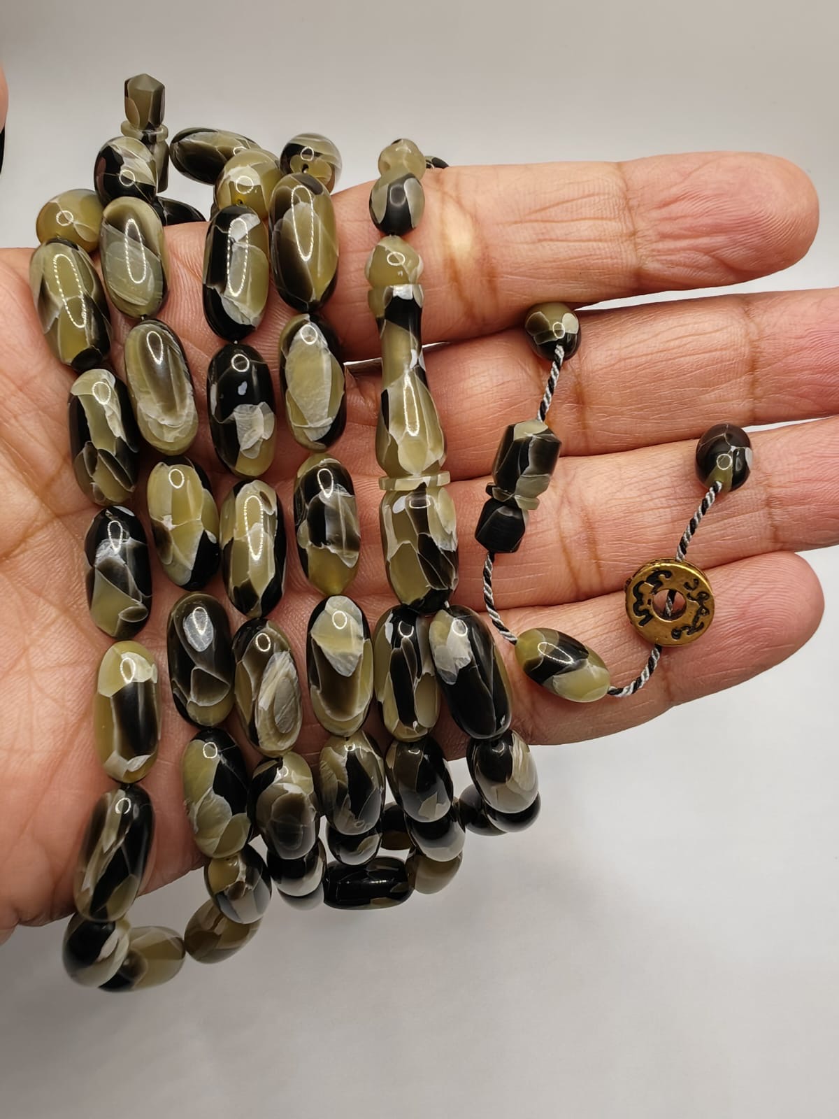 Luxury Black Gray French Rod Qalayeith Misbaha with Pine Shape Beads by Mahmoud Al Turki Pascal