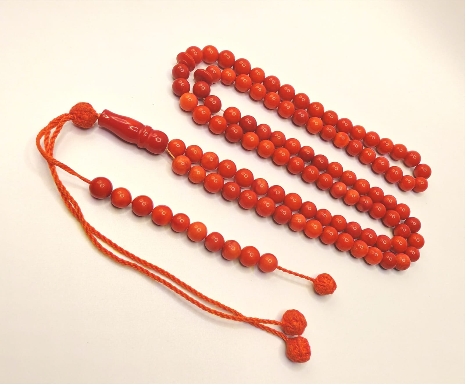 Luxury Natural Coral Misbaha with 99 Round Beads and Tamleeka Additions