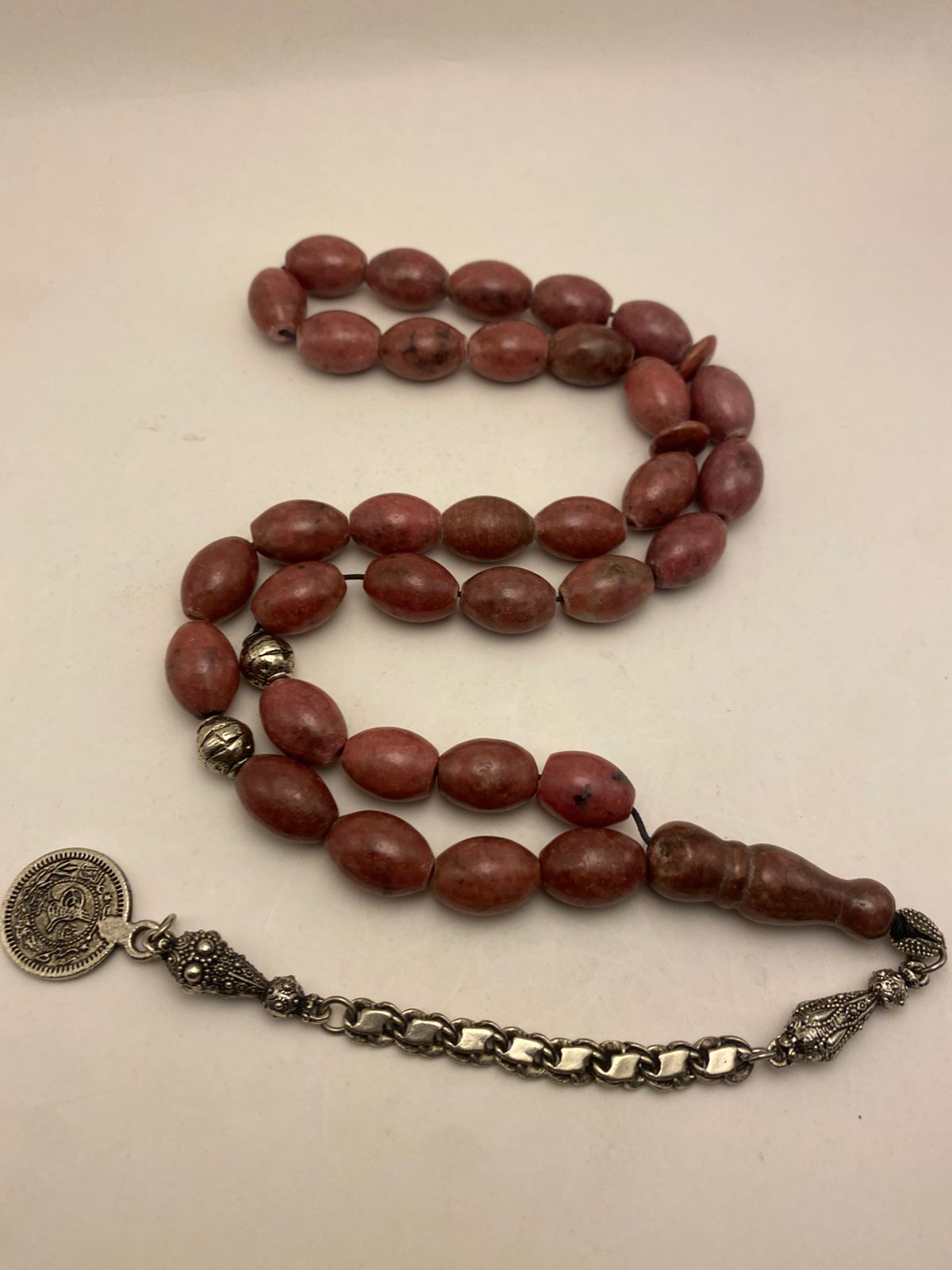 Luxury Natural Rhodonite Stone Misbaha with Dhurwi Beads and Mulham Shahid