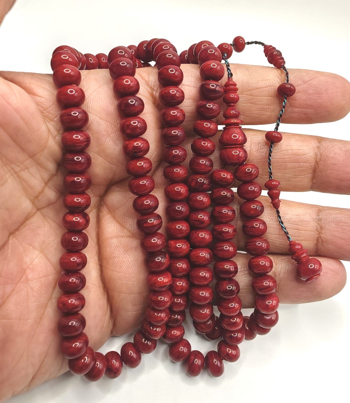 Luxury Mulberry Marbled Vintage Bakelite Rulers Misbaha with Round Beads